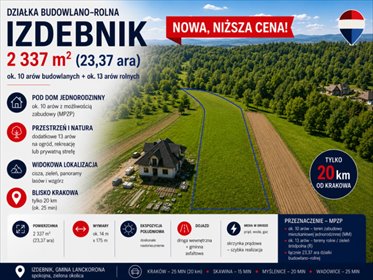 Działka 2337 m² pod dom w naturze, Izdebnik działka Izdebnik, Dworska
