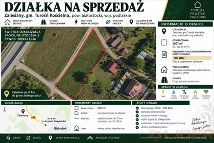 Działka budowlana 1507 m² w Zalesianach - szybki dojazd. działka Zalesiany