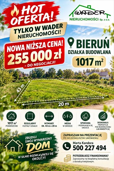 Na sprzedaż działka 1017 m² pod dom lub inwestycję działka Bieruń
