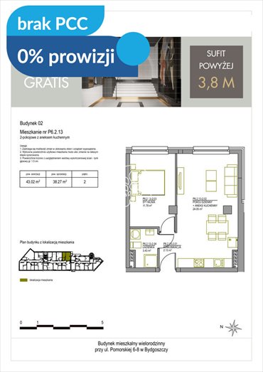 Nowoczesne 2-pokojowe mieszkanie 42 m² z antresolą. mieszkanie Bydgoszcz, Centrum, Pomorska