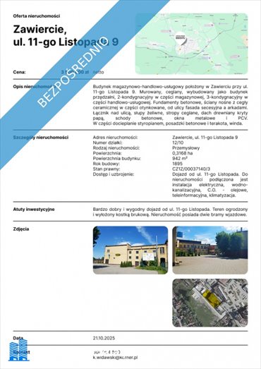 lokal użytkowy na sprzedaż 942m2 lokal użytkowy Zawiercie, 11-go Listopada