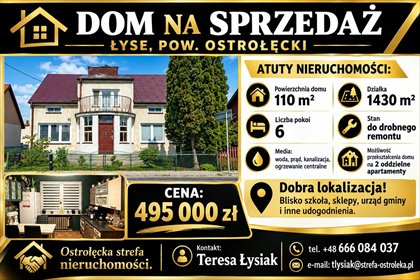 Sprzedam dom 110 m² z potencjałem na Mazurach w Łyse dom Łyse, Poległych