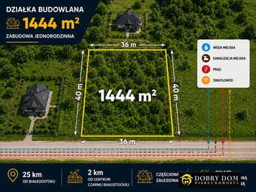 Działka pod dom w zielonej okolicy z mediami, 1444 m² działka Czarna Białostocka