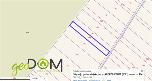 Działka rolna 1300 m² w Andrzejówce - las, asfaltowa droga działka Andrzejówka