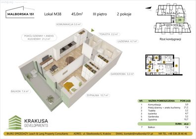 Nowoczesne 45 m² z balkonem w Malborska 151 - polecam! mieszkanie Kraków, Podgórze Duchackie, Wola Duchacka, Malborska