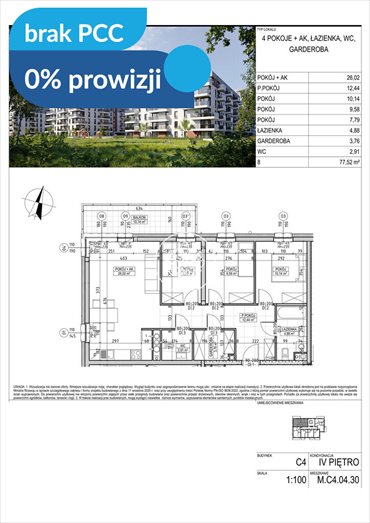 Do sprzedania przestronne 4-pokojowe mieszkanie 77,52 m² w Fordonie mieszkanie Bydgoszcz, Fordon, Fordońska