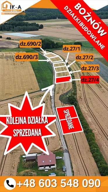 działka na sprzedaż 501m2 działka Bożnów, Bożnów