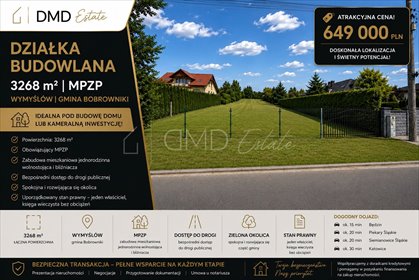 Do sprzedania działka 3268 m² z MPZP w Wymysłowie działka Wymysłów