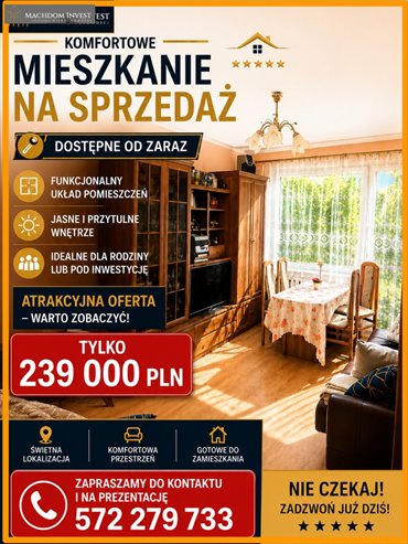 Przytulne 3-pokojowe mieszkanie z balkonem w Brodnicy mieszkanie Brodnica