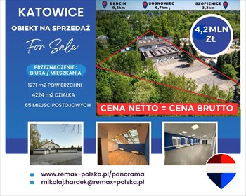 Przestronny obiekt biurowy 1271 m² z balkonem i parkingiem lokal użytkowy Katowice, Pod Młynem