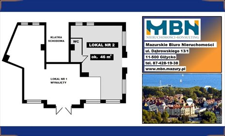 lokal użytkowy na wynajem 46m2 lokal użytkowy Giżycko, Giżycko, Giżycko