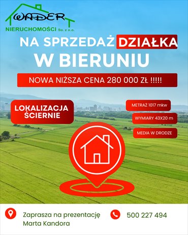 działka na sprzedaż 1017m2 działka Bieruń
