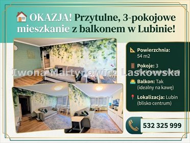 3-pokojowe mieszkanie z loggią i piwnicą - idealne dla rodziny mieszkanie Lubin, Centrum