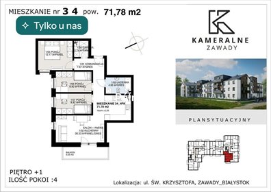 Na sprzedaż nowoczesne 4-pokojowe mieszkanie z balkonem w Zawadach mieszkanie Białystok, Zawady