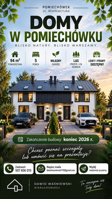 Na sprzedaż przestronny dom 94 m² z 5 pokojami i ogrodem dom Pomiechówek
