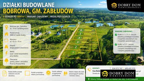 Działki budowlane 3000 m² z mediami - polecam działka Bobrowa