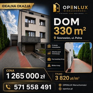 Duży dom z potencjałem inwestycyjnym, 330 m², Sosnowiec dom Sosnowiec, Polna