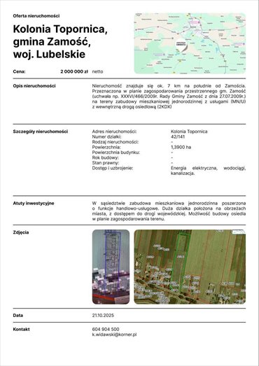 działka na sprzedaż 13900m2 działka Kolonia Topornica