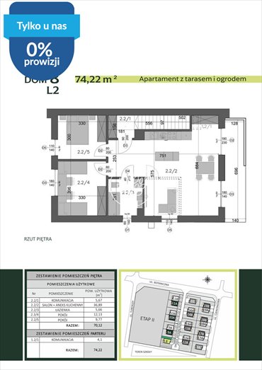 Przestronne 3-pokojowe mieszkanie z prywatnym ogrodem mieszkanie Osielsko, Tuberozy