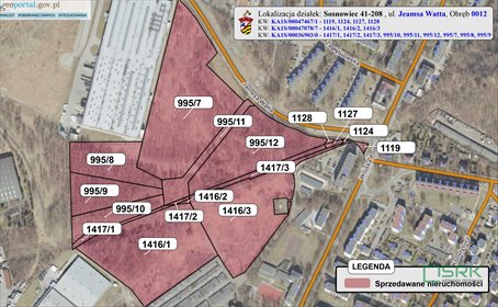 działka na sprzedaż 116142m2 działka Sosnowiec, Jamesa Watta