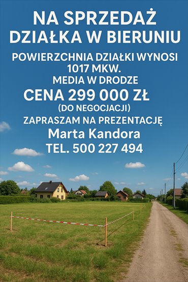 działka na sprzedaż 1017m2 działka Bieruń