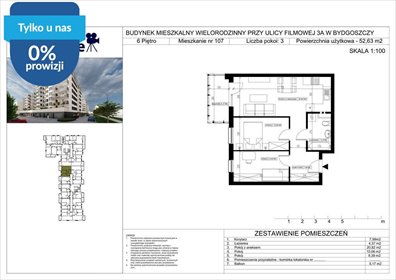 Sprzedam przestronne 3-pokojowe mieszkanie 52,66 m² w Bydgoszczy mieszkanie Bydgoszcz, Bartodzieje Małe, Filmowa