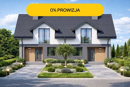 Nowoczesny bliźniak z dużymi przeszkleniami i funkcjonalnym rozkładem dom Trąbki