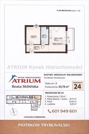 mieszkanie na sprzedaż 44m2 mieszkanie Piotrków Trybunalski