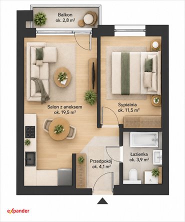 Zapraszam do 40 m² nowoczesnego mieszkania z balkonem w Krzykach mieszkanie Wrocław, Księże, aleja Armii Krajowej