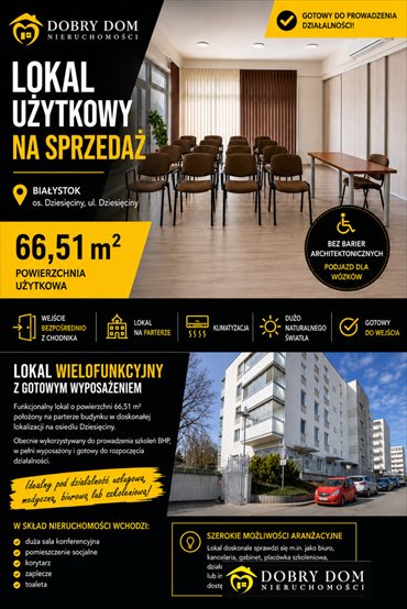 Lokal usługowy 66,5 m2 z dużą salą konferencyjną lokal użytkowy Białystok, Dziesięciny