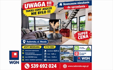 Na sprzedaż nowoczesne 63 m² mieszkanie z tarasem w Radomsku mieszkanie Radomsko, Wesoła
