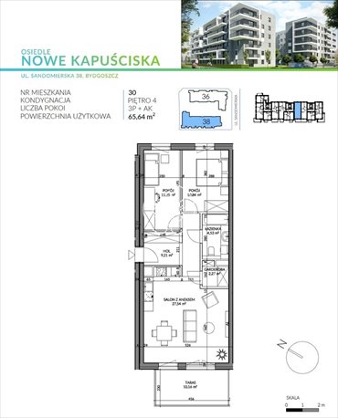 mieszkanie na sprzedaż 66m2 mieszkanie Bydgoszcz, Kapuściska, Sandomierska