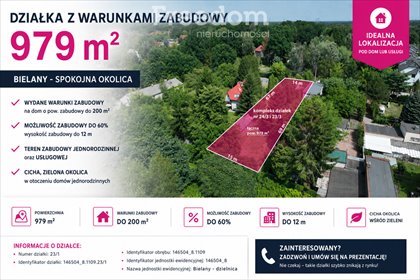 Działka 979 m² w Bielanach z WZ, zapraszam działka Warszawa, Bielany, Loteryjki