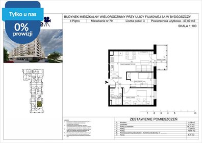 Polecam 3-pokojowe mieszkanie 47,91 m² na Bartodziejach mieszkanie Bydgoszcz, Bartodzieje Małe, Filmowa