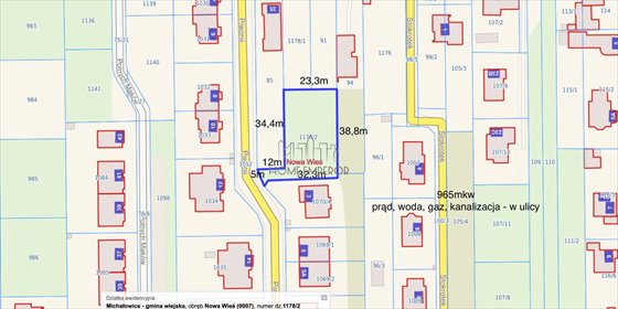 działka na sprzedaż 960m2 działka Nowa Wieś, Piwonii