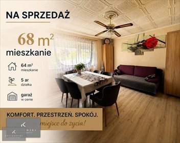 Na sprzedaż przestronne 3-pokojowe mieszkanie 68 m² z garażem i działką mieszkanie Domaszowice