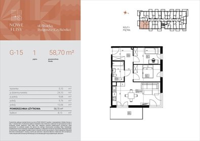 mieszkanie na sprzedaż 59m2 mieszkanie Bydgoszcz, Czyżkówko, Flisacka