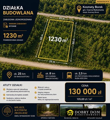 Na sprzedaż działka 1233 m² z warunkami zabudowy w Kosmatym Borku działka Kosmaty Borek