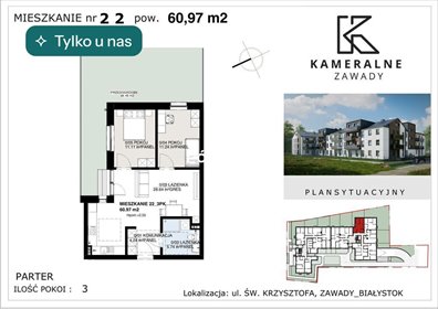 Nowoczesne mieszkanie z ogródkiem na Zawadach (60,97 m²) mieszkanie Białystok, Zawady