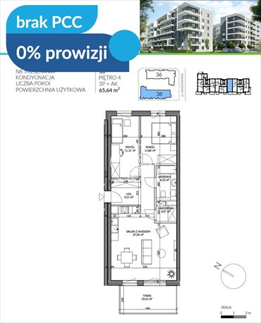 Zapraszam do obejrzenia 3-pokojowego mieszkania 65,64 m² w Kapuściskach mieszkanie Bydgoszcz, Kapuściska, Sandomierska