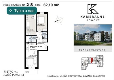 Nowoczesne 3-pokojowe mieszkanie z balkonem w Zawadach polecam! mieszkanie Białystok, Zawady