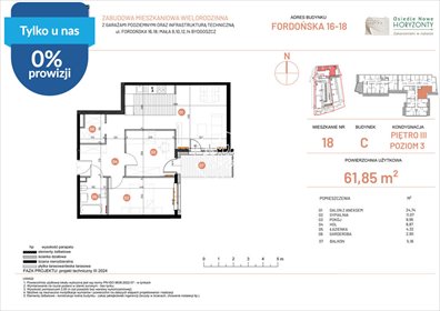 Zapraszam do obejrzenia 3-pokojowego mieszkania 62 m² w Bydgoszczy mieszkanie Bydgoszcz, Fordońska