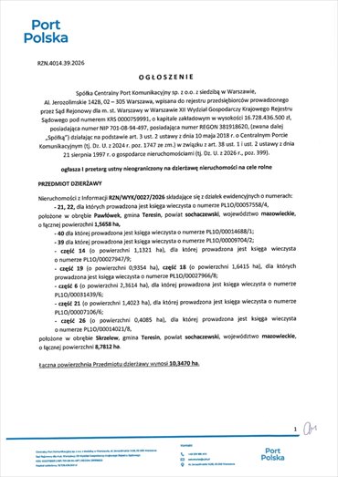 działka na wynajem 103470m2 działka Teresin