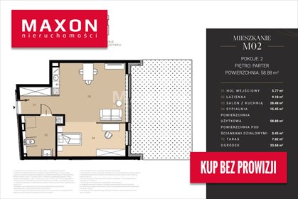 Zapraszam do obejrzenia nowoczesnego 2-pokojowego apartamentu z tarasem i ogródkiem mieszkanie Warszawa, Mokotów, ul. Władysława Orkana