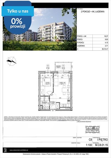 Na sprzedaż przestronne 2-pokojowe mieszkanie 36,16 m² w Fordonie mieszkanie Bydgoszcz, Fordon, Fordońska