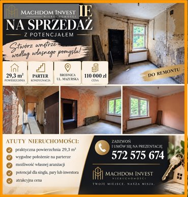 Mieszkanie 29,3 m² w Brodnicy - potencjał do własnej aranżacji mieszkanie Brodnica