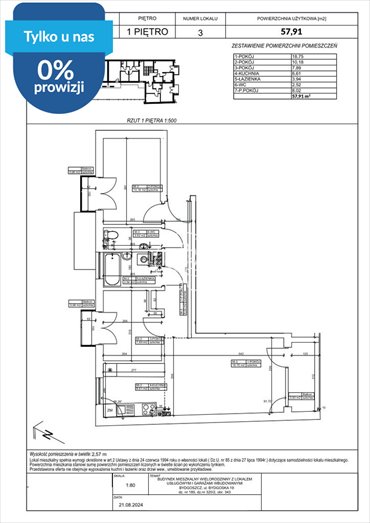 Przestronne 3-pokojowe mieszkanie w Fordonie, 57,91 m2 mieszkanie Bydgoszcz, Fordon, Bydgoska