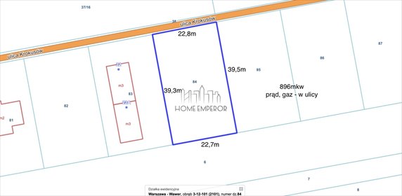 Sprzedam działkę 896 m² w Wawrze z możliwością zabudowy działka Warszawa, Wawer, Falenica, Krokusów