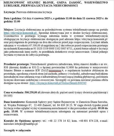 działka na sprzedaż 5600m2 działka Zamość, Sitaniec-Błonie