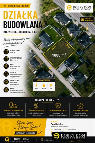 Działka budowlana 1000 m² z mediami i dojazdem asfaltowym działka Białystok, Halickie